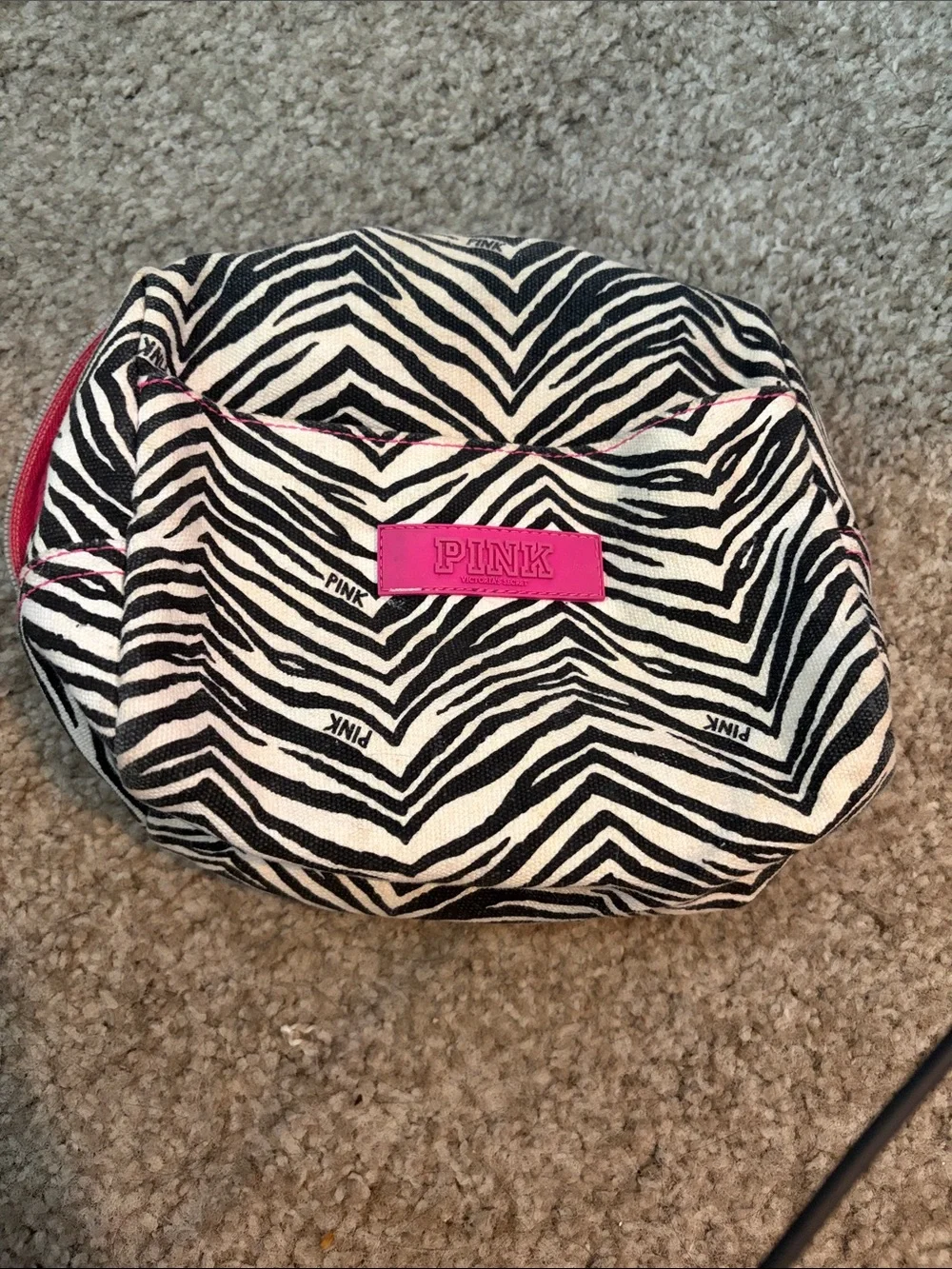 PINK Zebra Print Cosmetic Pouch - Black & White with Pink Accent